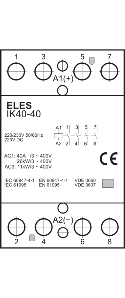 Stykač třímodulový ELES 3P, 40 A, 400V, 3 x spínací a 1 x rozpínací