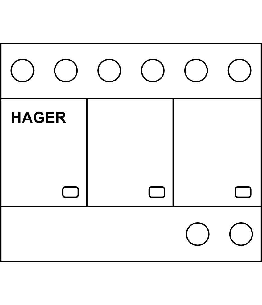 Kombinovaný svodič přepětí s pomocným kontaktem Hager 25 kA (10/350), 3P pro síť TN-C Typ B+C (třída I+II)