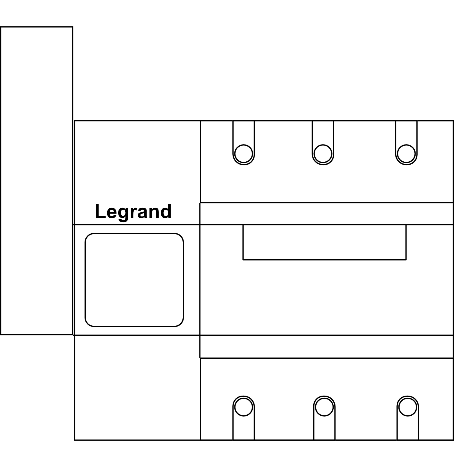 Výkonový odpínač s viditelným stavem kontaktů Legrand DPXTM-IS 250D 3P do 250A s možností dálkového ovládání boční ovládání levé