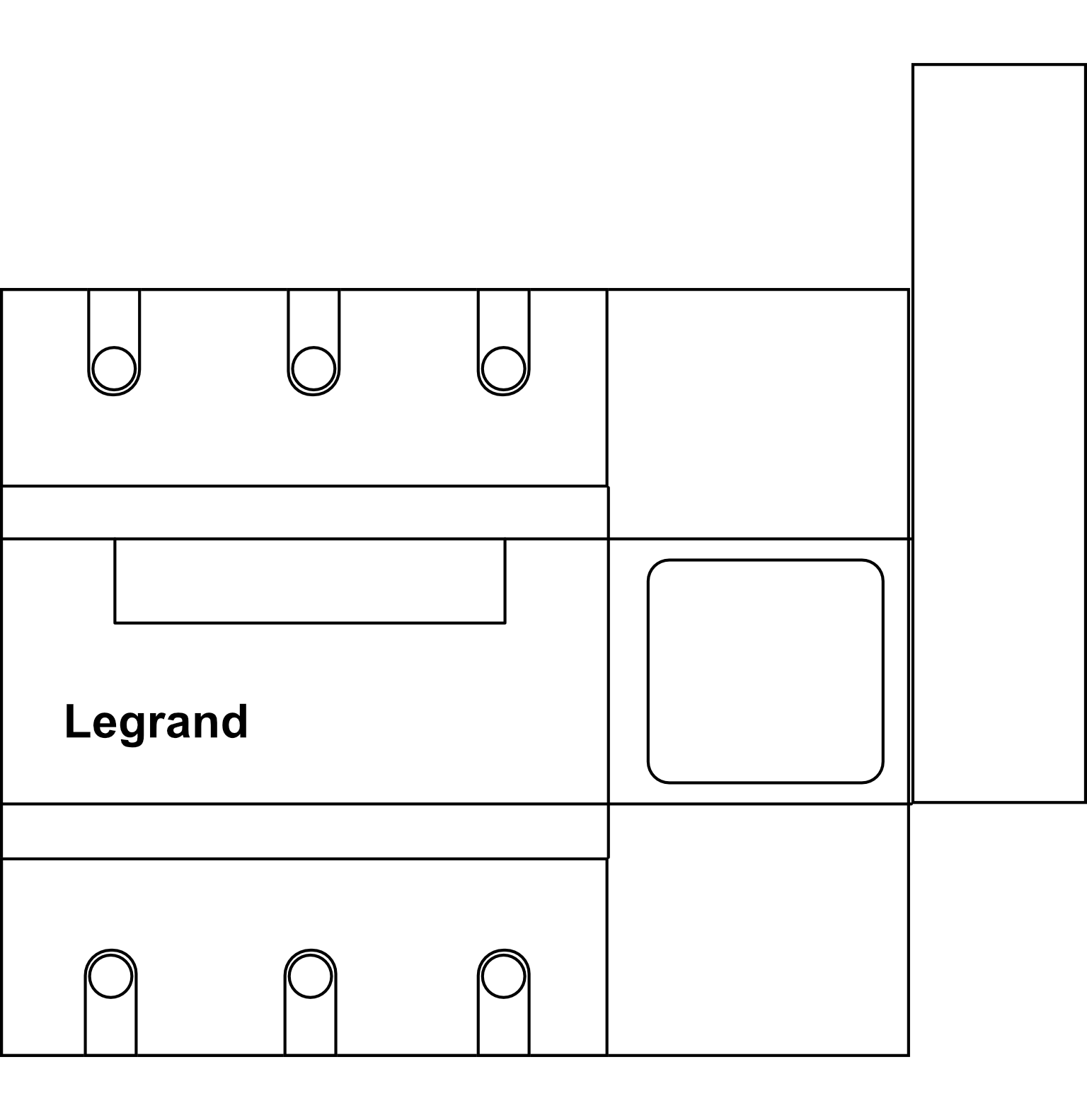 Výkonový odpínač s viditelným stavem kontaktů Legrand DPXTM-IS 250D 3P do 250A s možností dálkového ovládání boční ovládání pravé