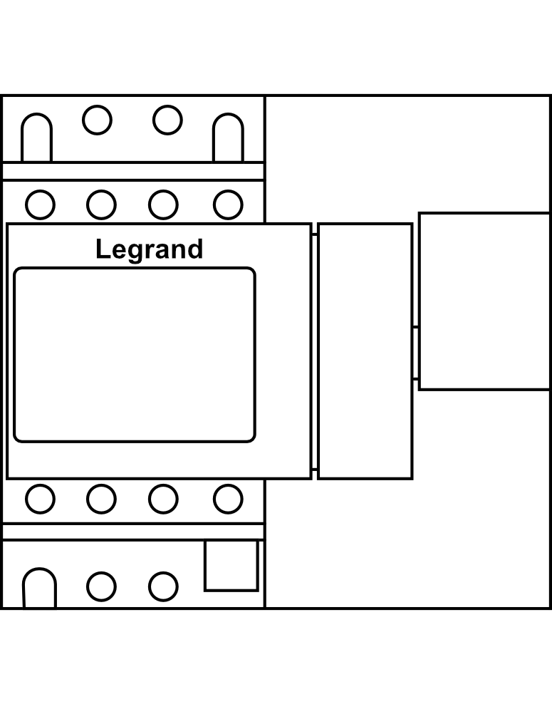 Výkonový odpínač s indikací stavu kontaktů Legrand VistopTM 32A 3P červená rukojeť na žlutém podkladě boční ovládání vpravo