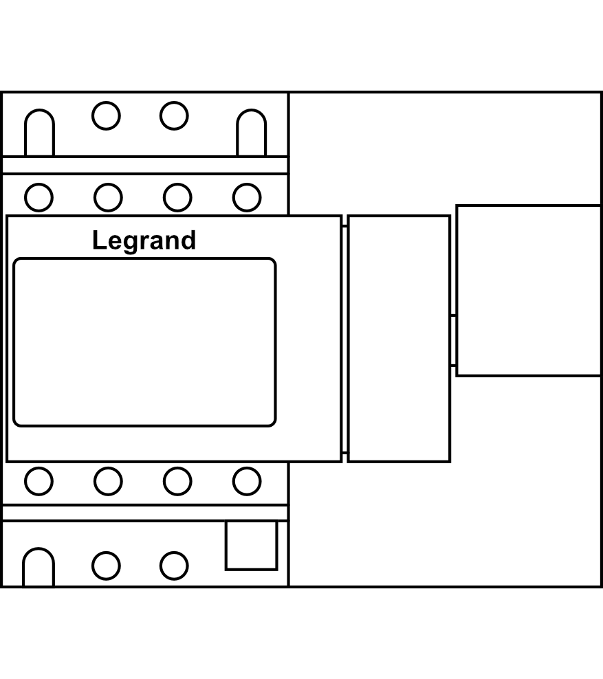 Výkonový odpínač s indikací stavu kontaktů Legrand VistopTM 32A 4P červená rukojeť na žlutém podkladě boční ovládání vpravo
