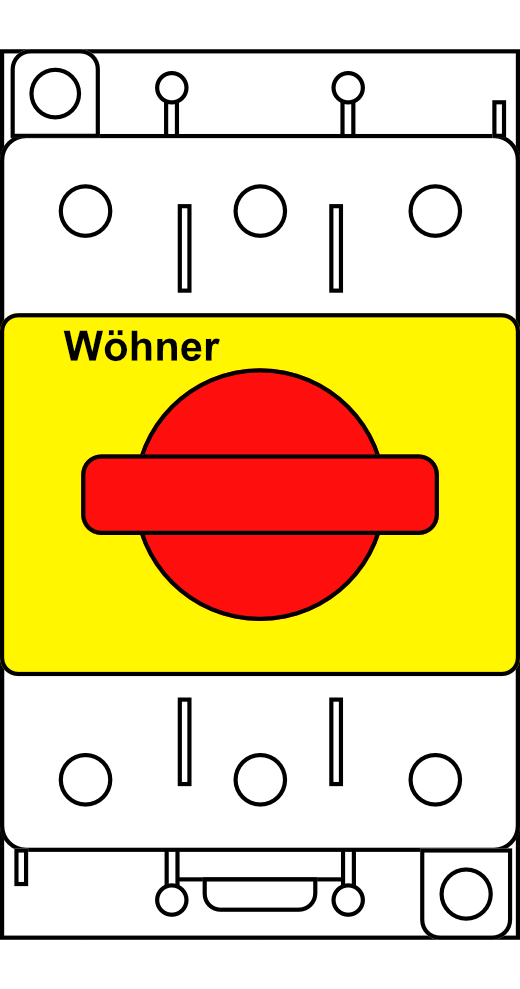 Odpínač 3-pólový Wöhner SD3-3-xx, do 160A, červená otočná rukojeť